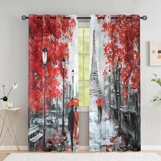 Paris Lover Window Curtain Eiffel Towers Living Room Blackout Curtain For Bedroom Dorm Oil Painting Aesthetic Home Decor 2 Panel