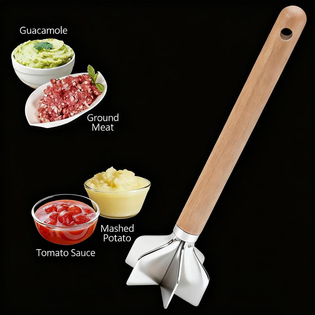 Ground Beef Masher Food Grinder With Wooden Handle Non-Stick Food Masher For Meat Vegetable Potato Chicken Beef Nut Kitchen Home
