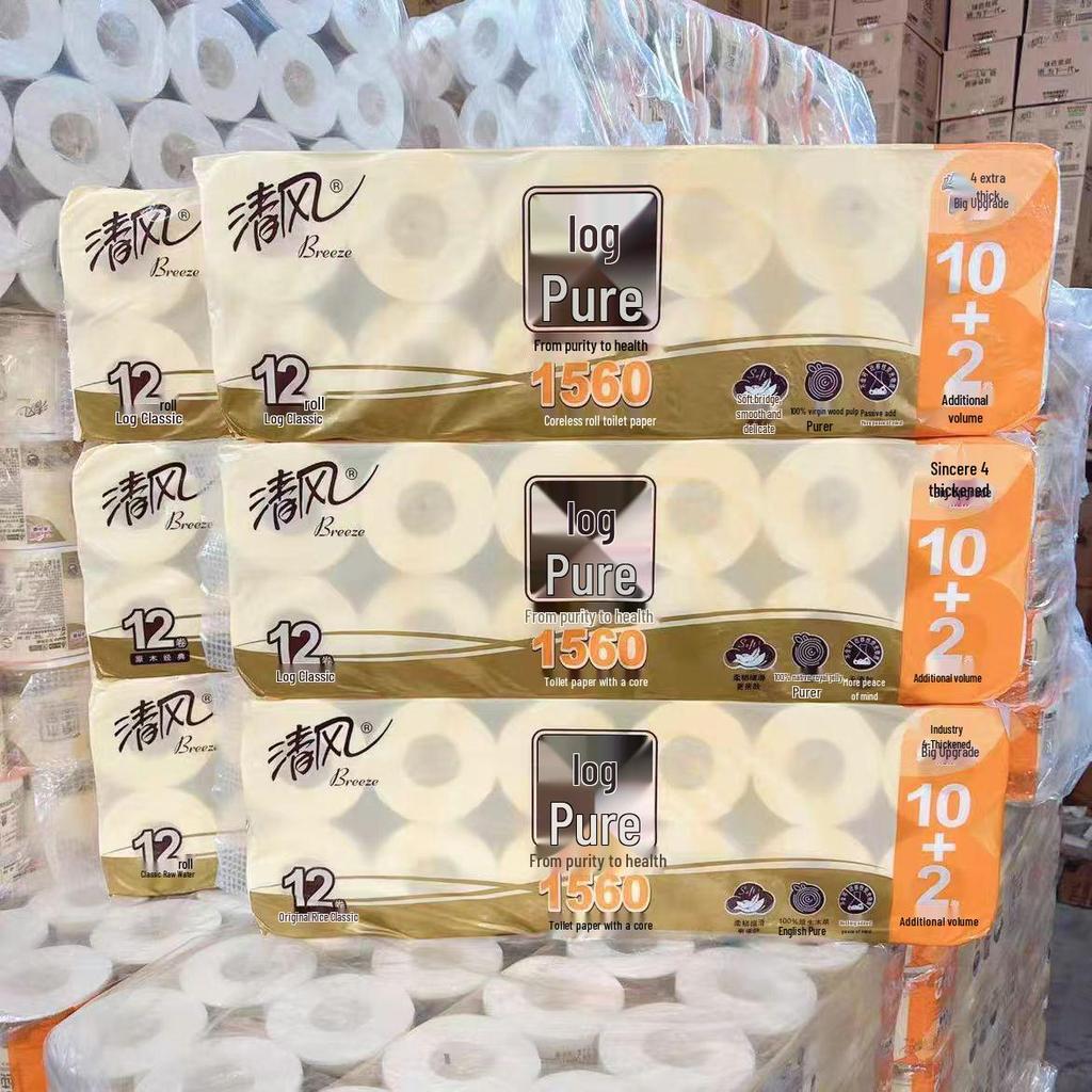 Fresh Breeze Solid Wood Core Paper, 1560g, 12 Roll Family Pack
