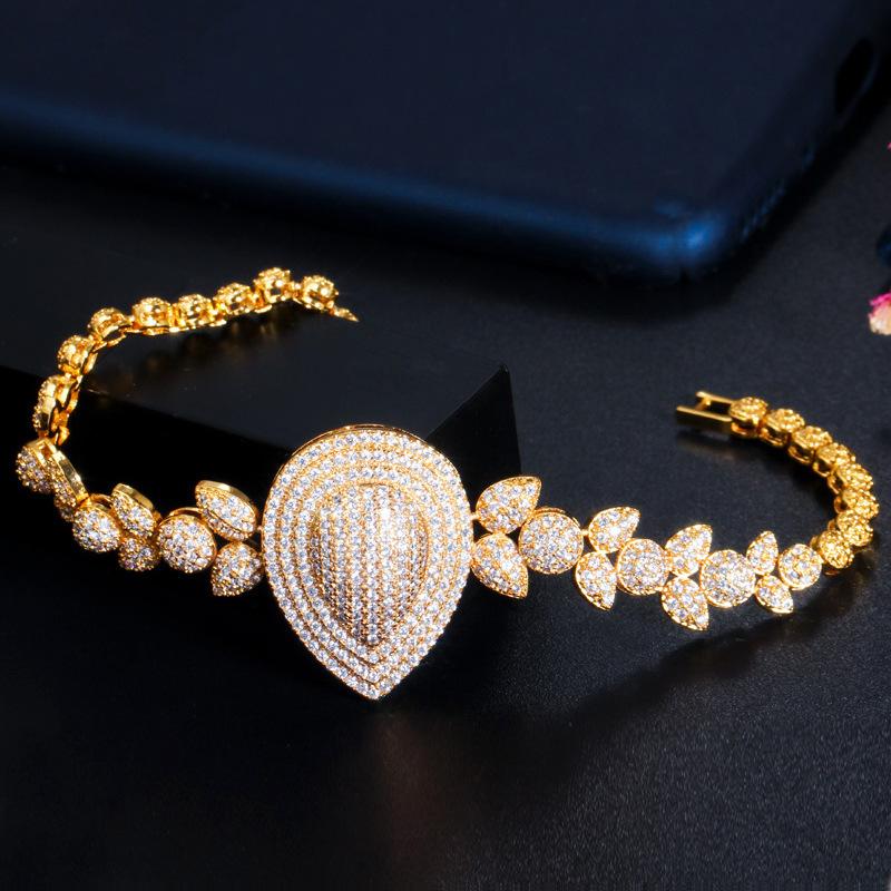 S0176 Изысканные украшения, Супер блестящий цирконовый браслет каплевидной формы с покрытием из 18-каратного золота