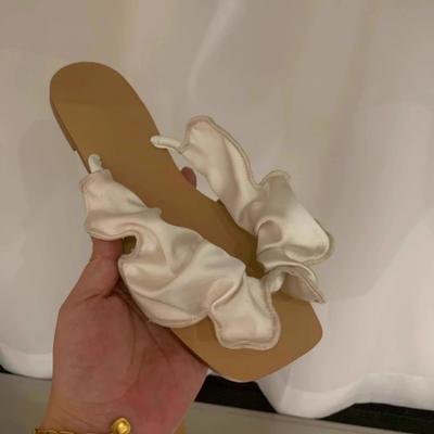 Новые шлепанцы с квадратным носком, плиссированные, с пузырьками, круглые, женские, для улицы, в праздничном стиле, на плоской подошве, с открытым носком, крутые тапочки