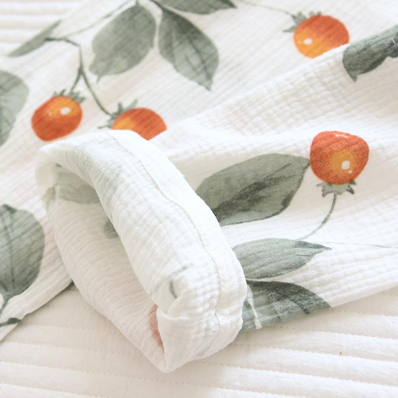 Women Kimono Pajamas Seven Point Sleeve Cotton Gauze Crepe Sleepwear Loose Home Clothes Two-piece Suit Pijamas