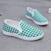 Cresfimix Sapatos Femininas Women Cute Round Toe Plaid Pattern Anti Skid Slip Flat Shoes Lady Elegant Green Canvas Shoes Ba302