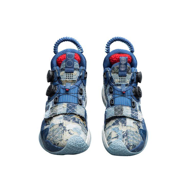 Li Ning WOW 8 Амортизация Moment Скользкая Устойчивая к истиранию Средняя высота Баскетбольные кроссовки для выступлений Мужские Черно-синие ABEP001-6
