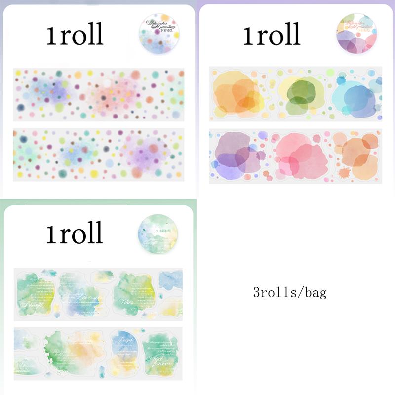 Mr. Paper 3Rolls/bag Watercolor Light Painting Series PET Tape for Handbook Tape DIY Album Photo Frame Diary