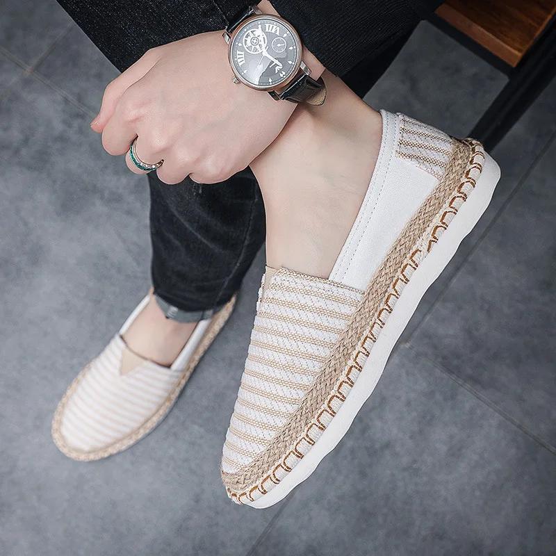 Модные летние новые мужские туфли Модные тканые полосы для комфорта Дышащие легкие повседневные парусиновые туфли для мужчин Zapatos De Hombre