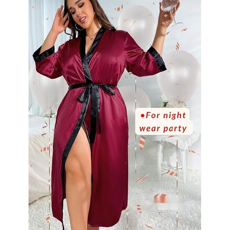 Женский халат на День святого Валентина больших размеров, сексуальный атласный халат, длинная одежда для сна