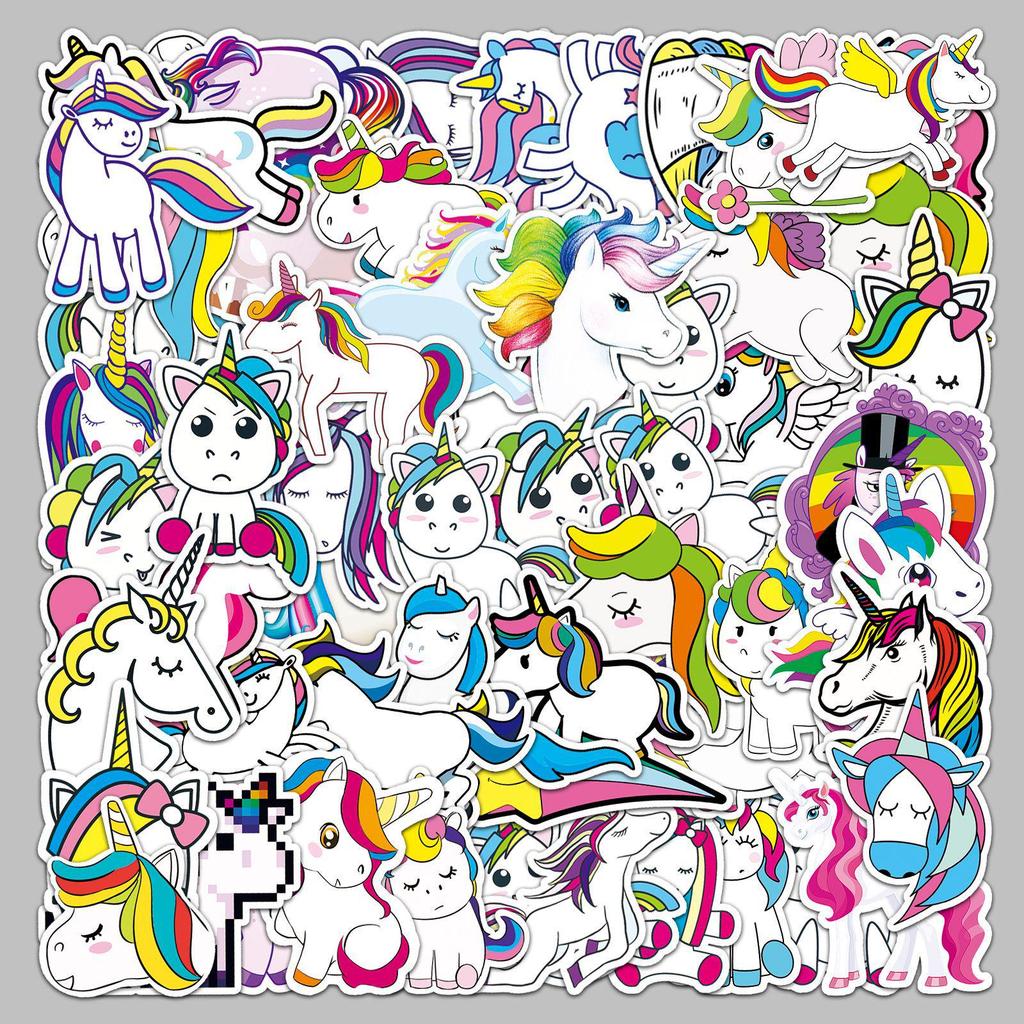 Набор из 51 наклейки Единорог и Лошадь Радужный Мультяшный Граффити - Водонепроницаемые для Ноутбуков, Чемоданов и Автомобилей.
