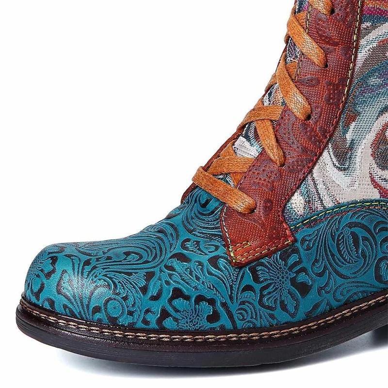 Зимние женские туфли на плоской подошве с вышивкой в этническом стиле, женские кожаные ботинки на шнуровке в стиле ретро, короткие сапоги на молнии