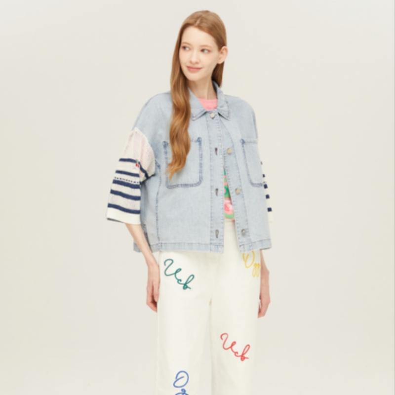 Benetton Джинсовая блузка Benetton с трикотажными рукавами Babla2531