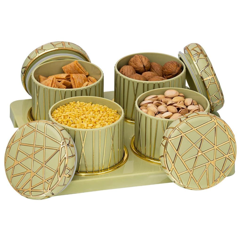 Tray Set - 4 Pieces (450Ml), Lime Green Polypropylene with Luxurious Gold Foil Embellishments Perfect for Diwali Gifting, Premium Food Storage