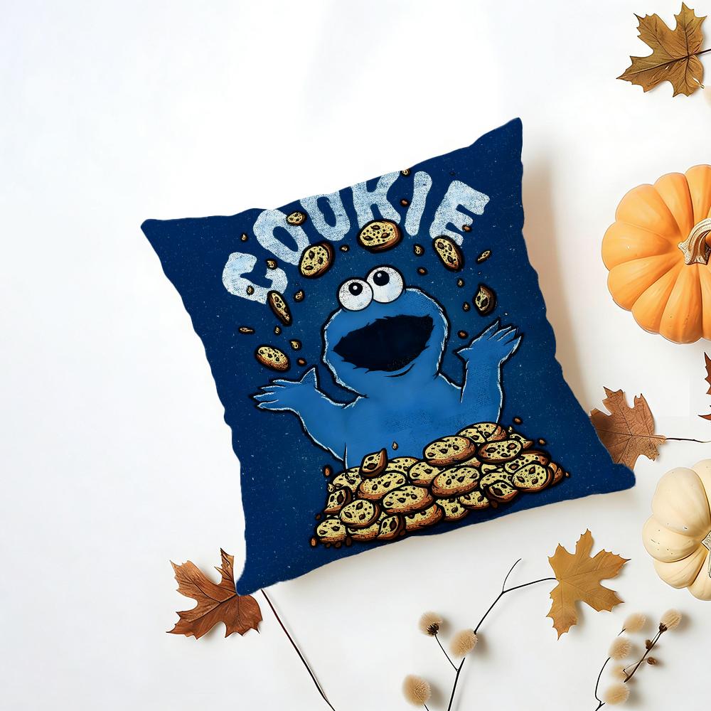 CCookie Monster Cushion Cover Washable Linen Pillowcase Soft  for Daily Sofa Bed Home Room Decor