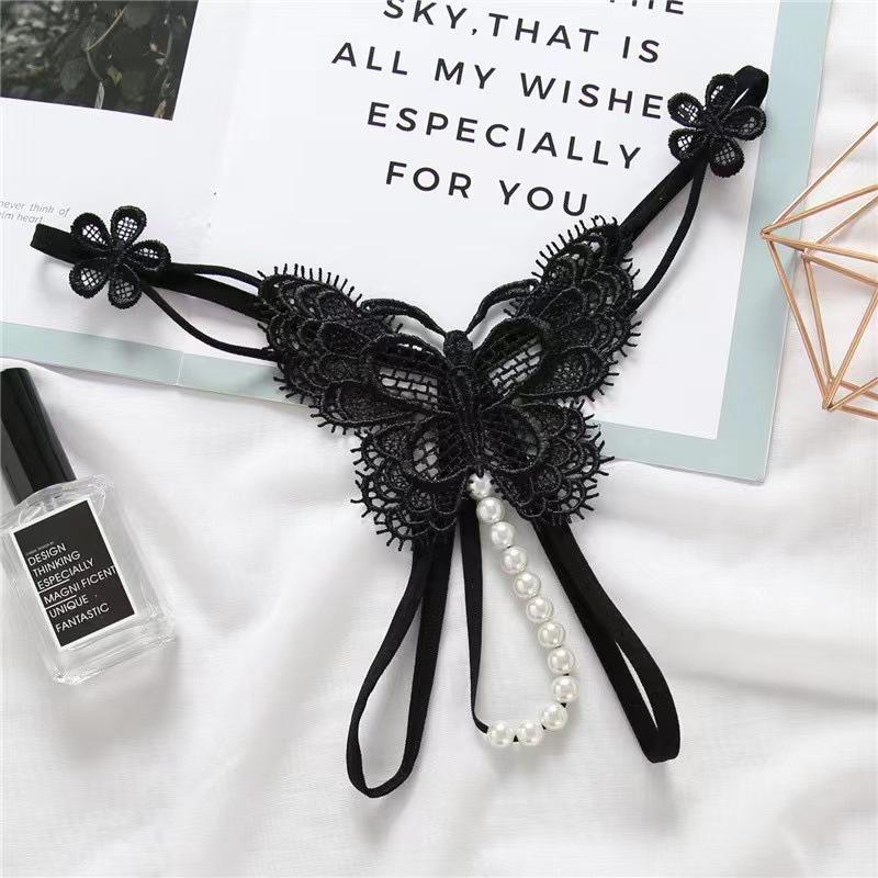 Женские прозрачные трусики-стринги с открытой ластовицей и массажными жемчужинами - Низкая посадка, Сексуальные, Легко снимаются