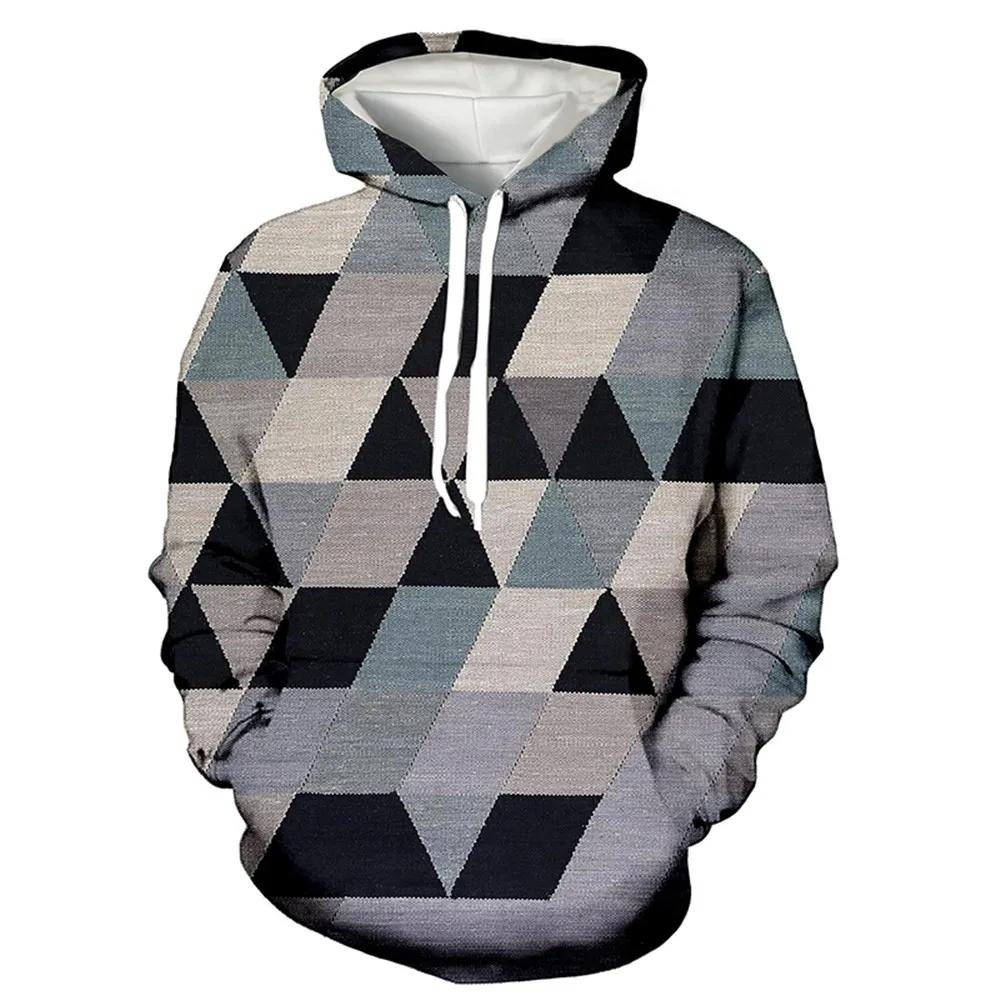Осенние винтажные толстовки с принтом в клетку с цветными блоками и 3D-принтом для мужчин и женщин, повседневные толстовки с капюшоном большого размера, пуловеры, спортивная одежда