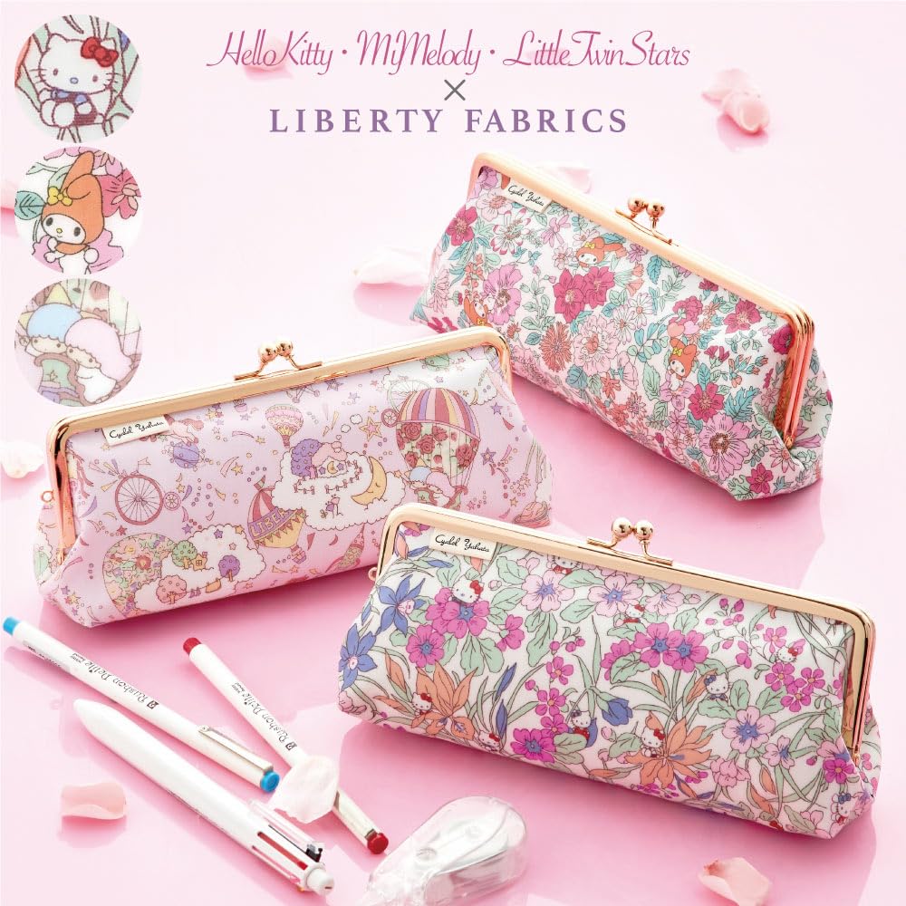 Sanrio Characters Liberty Print Pencil Large Pencil Cosmetic Floral Made in Hello Pink Case, Capacity, Case, Pouch, Print, Stationery, Women's, Cute,