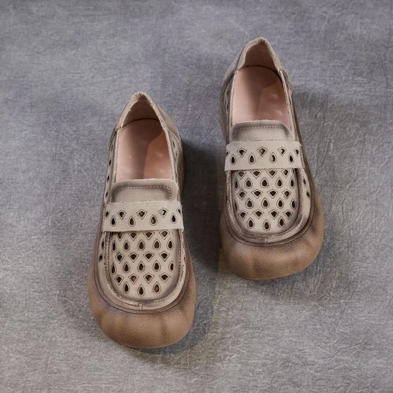 Johnature Женские лоферы на мягкой подошве, без шнуровки, из натуральной кожи, удобные, с перфорацией, дышащие, на плоской подошве