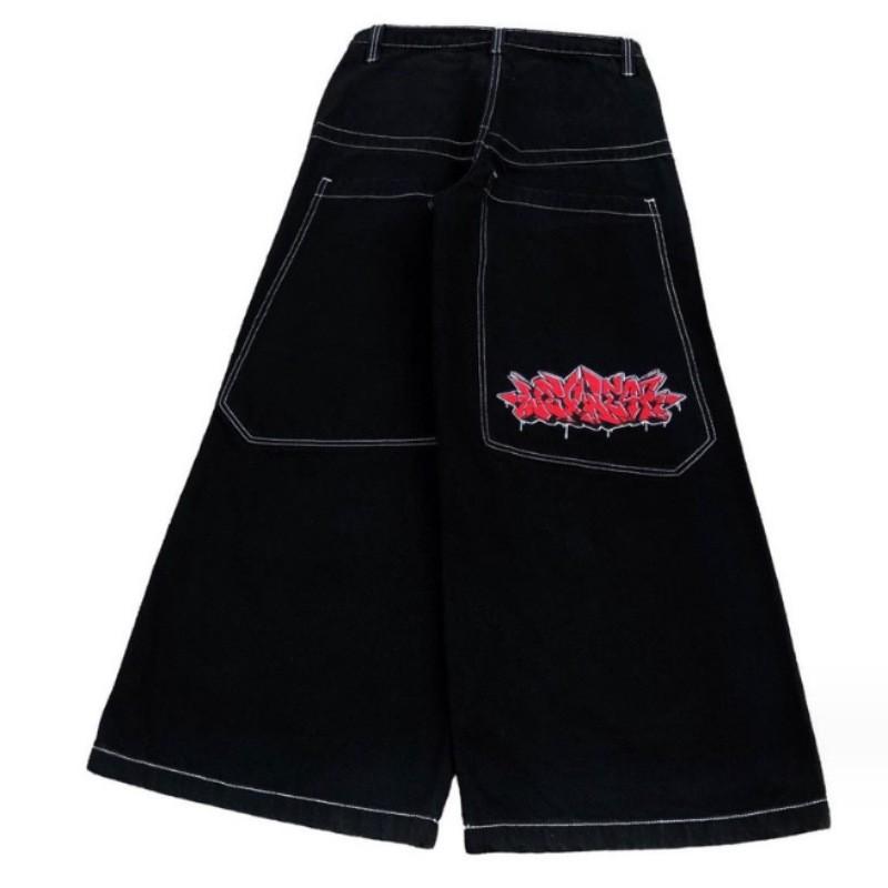 Unisex Streetwear Embroidered Loose Fit Denim Pants Hip Hop Wide Leg Jeans Men Women