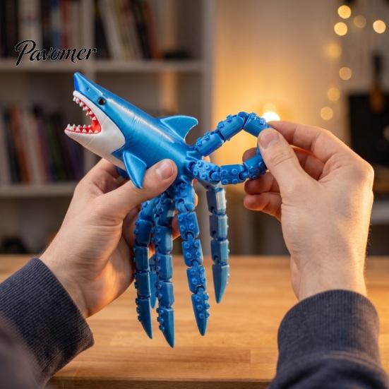 Осьминог Акула Игрушка с Подвижными Суставами 3D Печать с Восемью Щупальцами, Гибкая Половина Фигуры Гаджет-Декомпрессор для Декора Стола, Снятие Стресса Глубокое
