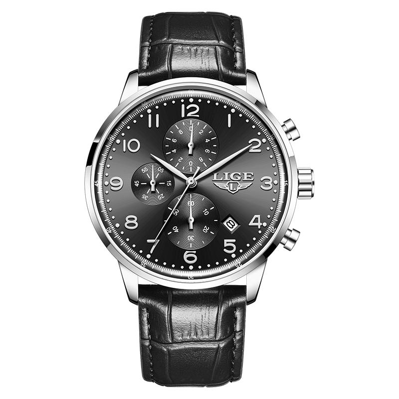 LIGE Business Men's Luxury Watch Calendar Waterproof Man Wristwatch Fashion Sport Leather Chronograph Men's Quartz Watches Homme