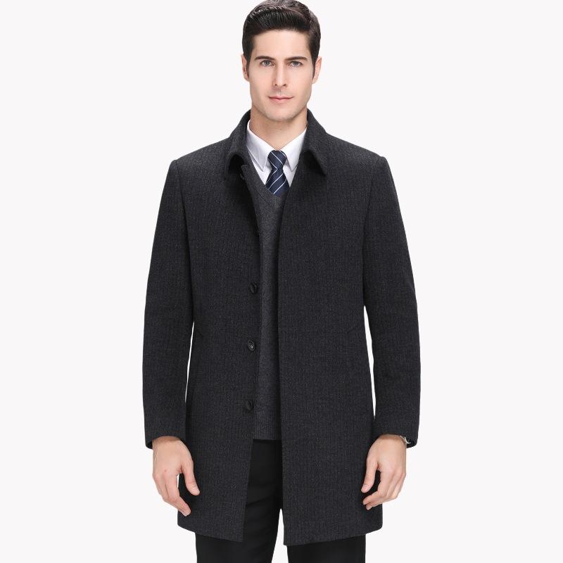 Зимнее шерстяное пальто с лацканами, пуховик для мужчин среднего возраста со съемной подкладкой, белый утиный пух, средней длины