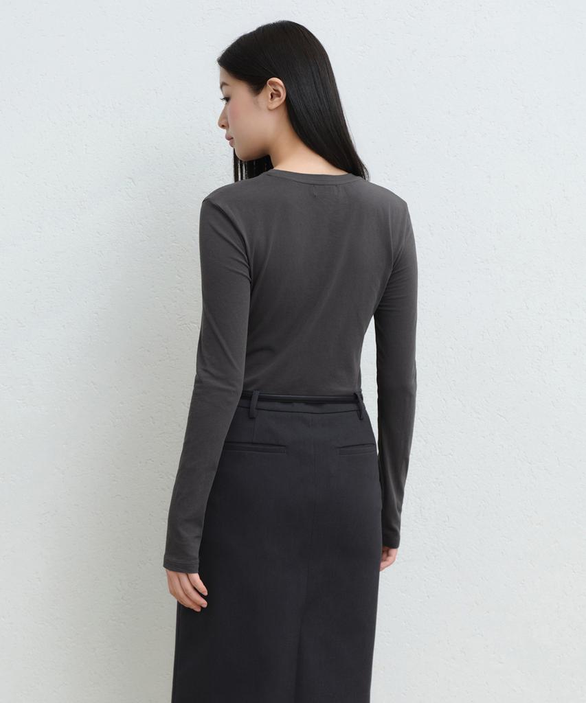 MUSINSA STANDARD WOMAN Women'S Sheer Slim Long Sleeve T-Shirt [Dark Gray]
