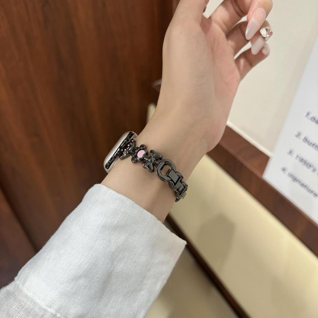 Совместимый ремешок для Apple Watch с дизайном кошки, металлический браслет iWatch SE Series 10 для женщин