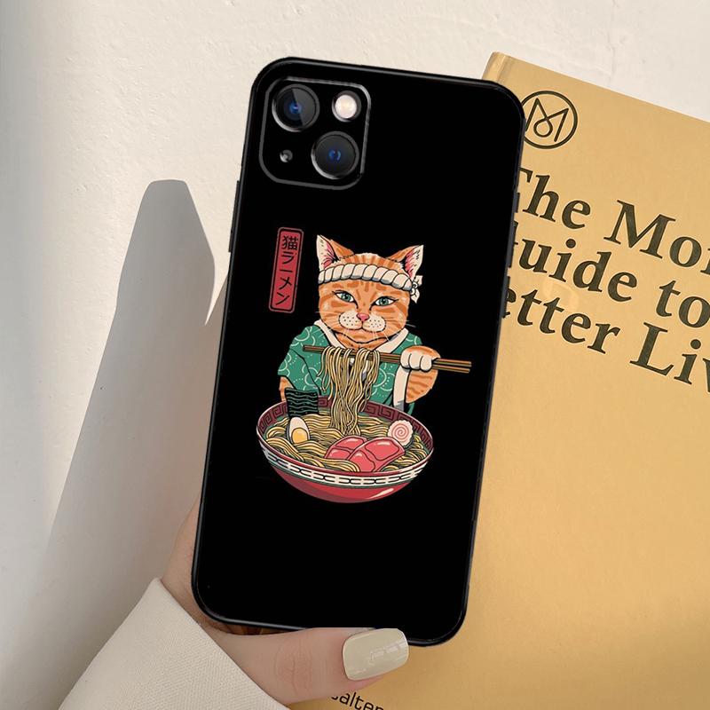 Ukiyo-e Samurai Cat Neko Ramen Case For iPhone 13 14 Pro Max 11 12 Mini 6S 7 8 Plus SE 2020 2022 X XR XS MAX Cover Coque