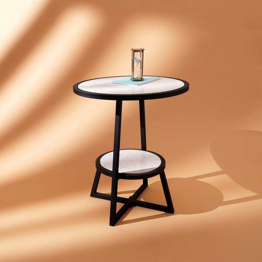 2 Tier Round Marble Table With Iron Base