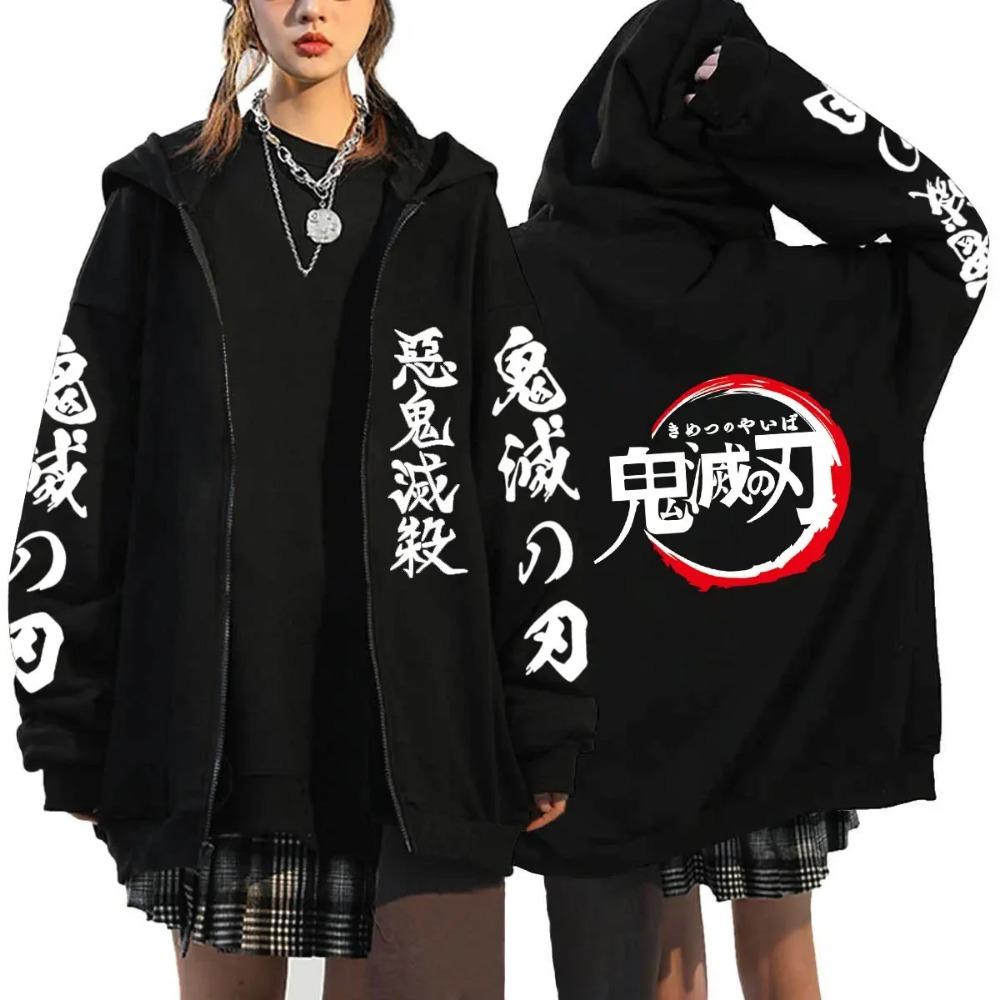 Men Demon Slayer Zipper Hoodie Women Casual Fashion Fleece Long Sleeve Zip-up Pullover Sweatshirts Autumn Winter Print Coat