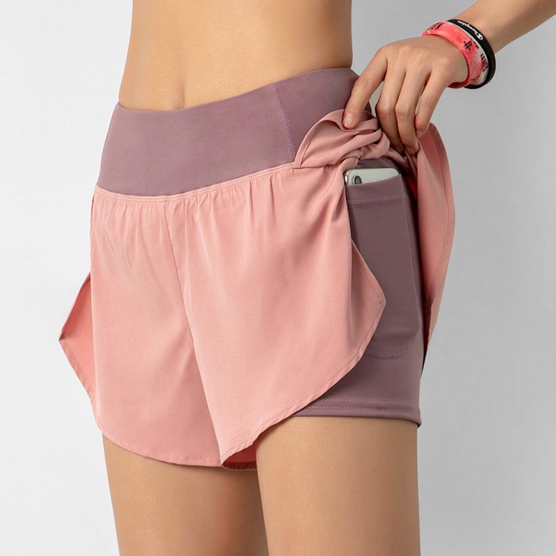 Women's Summer Quick-Dry Two-Piece Yoga Shorts with Pockets – Breathable & Anti-Exposure