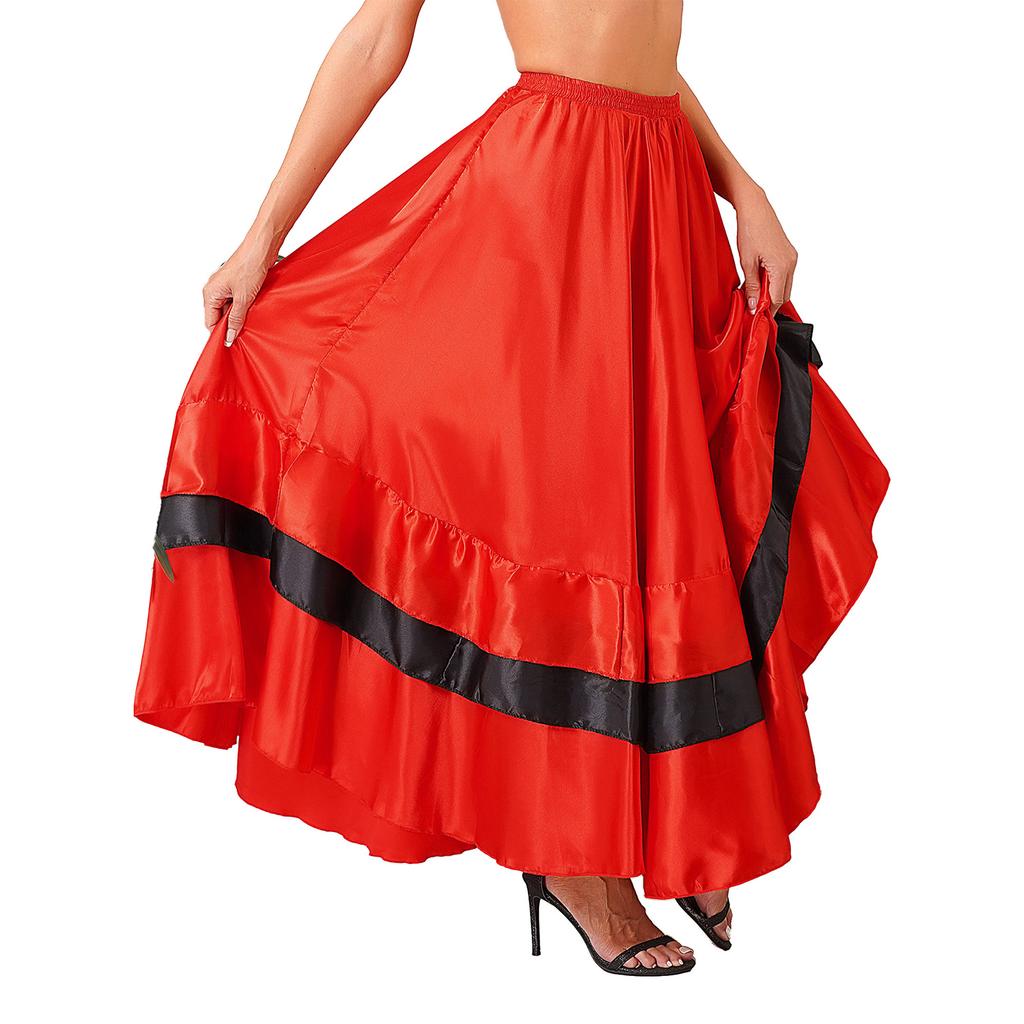 Womens Flamenco Dance Skirt Tiered Ruffles Wide Hemline Ballroom Dancing Skirt Carnival Stage Performance Costume