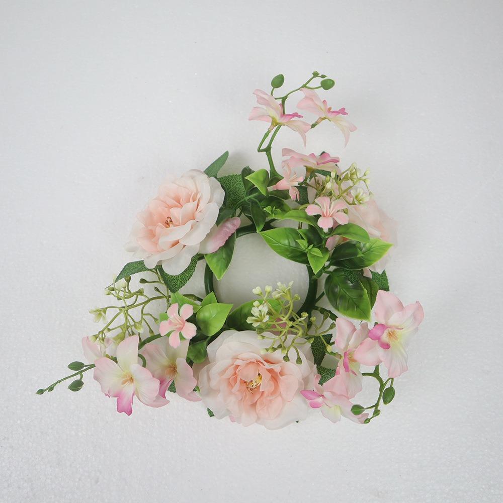 New Simulated Candlestick Wreath Silk Artificial Flowers Rhododendron Wreath Mini Candle Ring Christmas Ornament