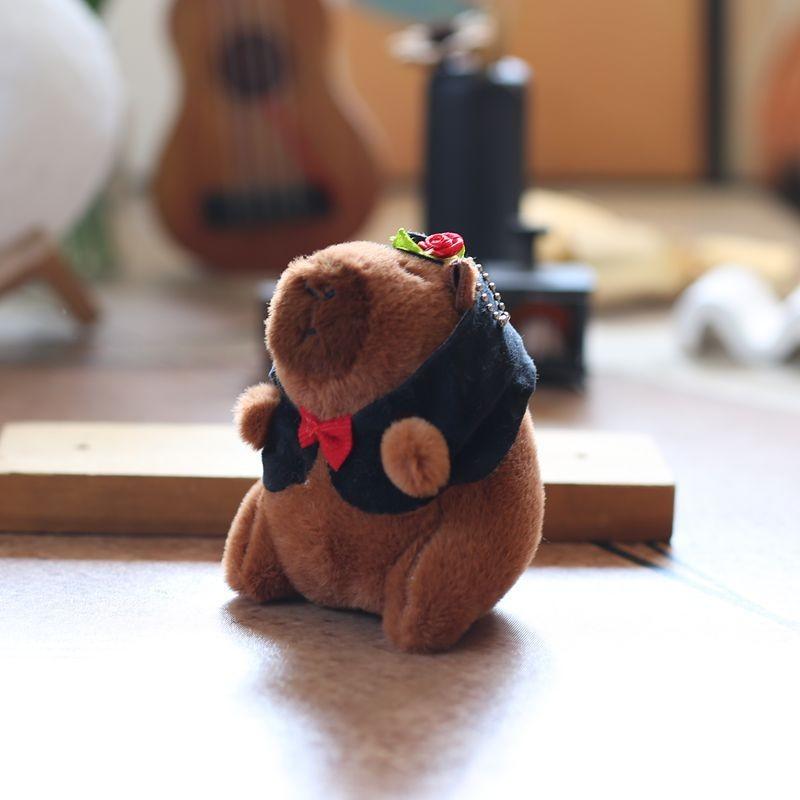 Wedding Cute Capybara With Rose Mesh Headwear Plush Fill Toy Keychain Pendant