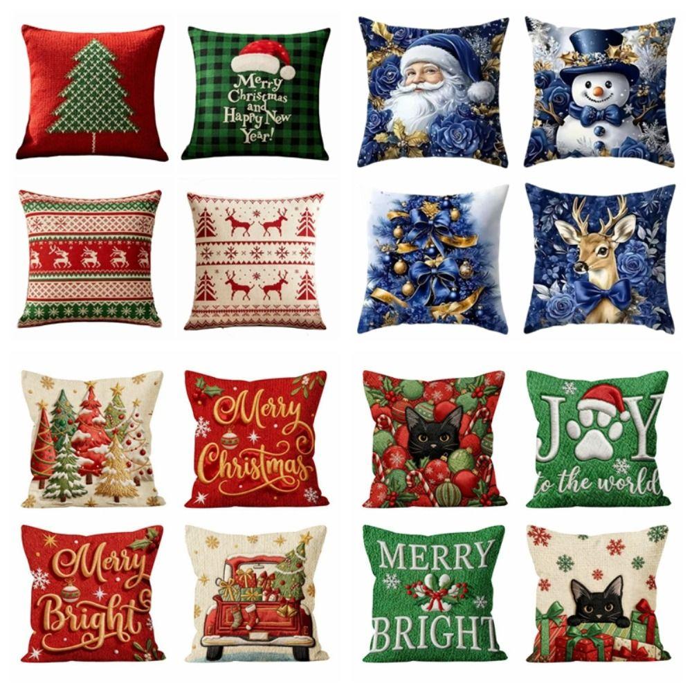 2D Printed Throw Cushion Case Deer Xmas Tree Pillowslip Santa Pillow Cover Couch Decor