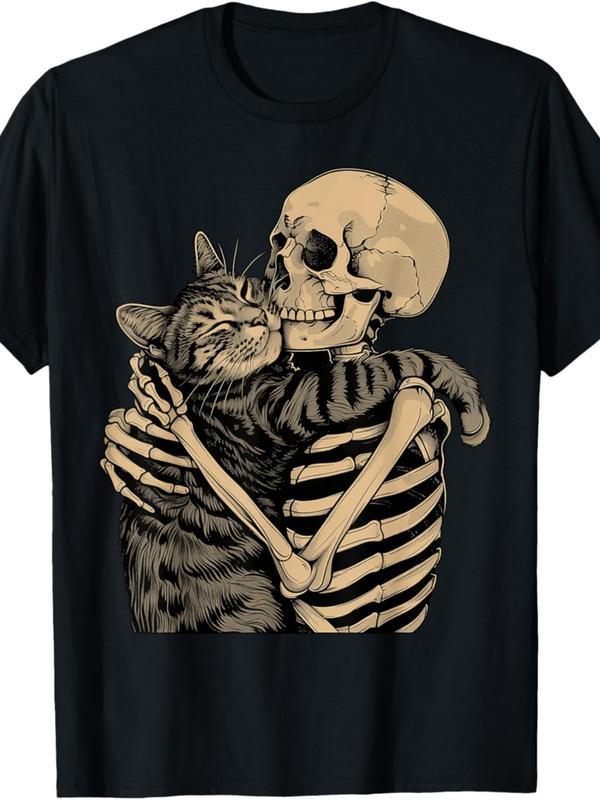 Skeleton Hugging Cat Graphic Unisex T-Shirt