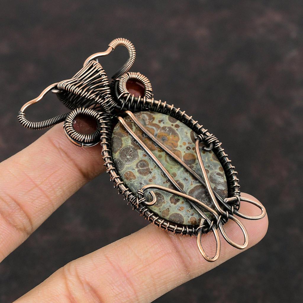 Asteroid Jasper Pendant Red Color Evil Eye Pendant Copper Wire Wrapped Pendants Unique Owl Jewelry Handmade Pendant Gemstone Copper Jewelry
