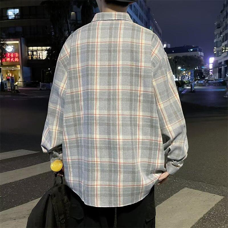 2024 Повседневная свободная рубашка с лацканами в клетку для мужчин среднего возраста и молодых мужчин, деловая повседневная модная куртка для мужчин