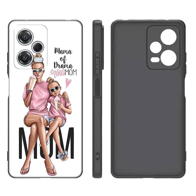 Super Mom Baby Girl Boy Black Silicone Phone Case For Xiaomi Redmi Note 9 10 11 11S 11T 12 13 Pro 5G Plus 9S 10S 12S