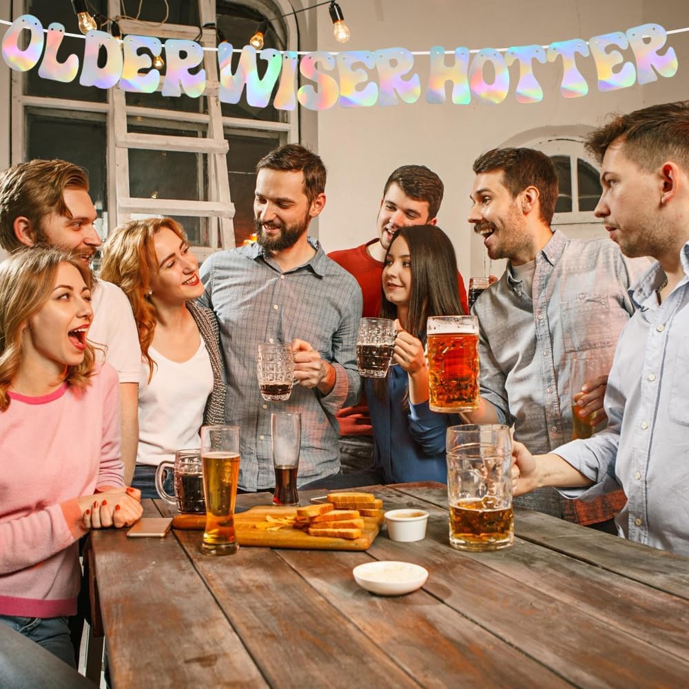 BEISHIDA Iridescent Glitter Older Wiser Hotter Banner - DIY - Birthday Banner Decoration for 40th 50th 60th 70th 80th Women Funny Cute Birthday
