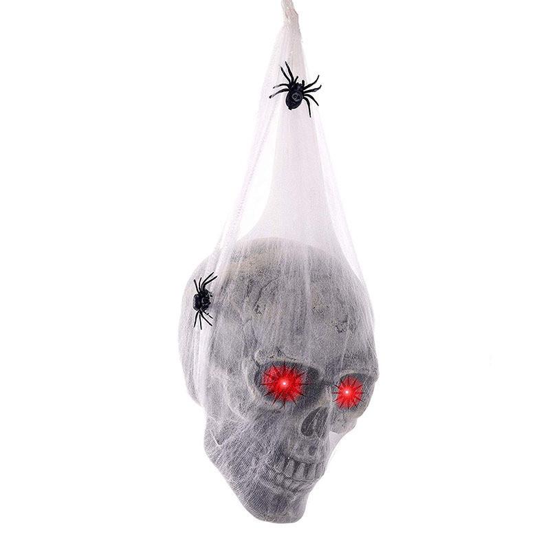 Eerie Glowing Voice Control Spider And Skull Prop For Halloween Yard And Room Decoration