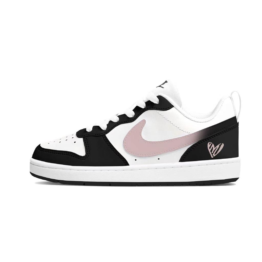 Nike Court Borough Heartbeat Shopping Bag Leather Abrasion Resistant Low top Skateboard Shoes Women's Black Pink DV5456-104(Team2278-BOX)