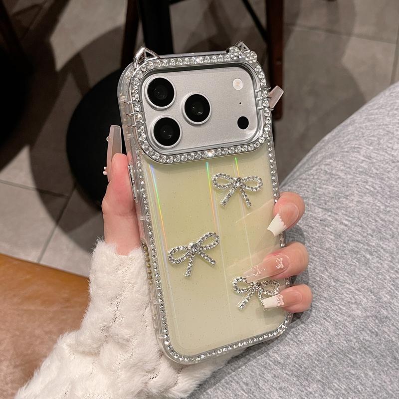 KT Bling Bling Чехол для телефона Бантик Задняя крышка для iPhone 13/14 Pro/15/16/17 Pro/17 Promax Умный чехол