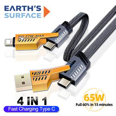 Кабель 4в1 PD 27 Вт USB C для Apple iPhone Быстрая зарядка Кабель Type C для Xiaomi Redmi Samsung POCO 65 Вт Быстрая зарядка USB Кабель для передачи данных