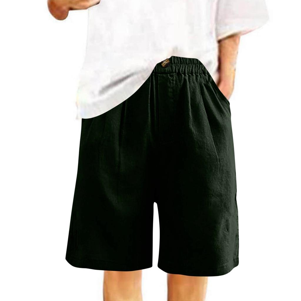 Женские модные однотонные брюки с карманами и пуговицами, капри, свободные хлопковые льняные шорты с эластичной резинкой на талии