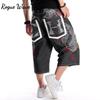 RogueWave Летние Джинсовые Шорты Большого Размера с Широкими Штанинами в Стиле Хип-Хоп Черные Мужские Мешковатые Джинсы для Скейтборда