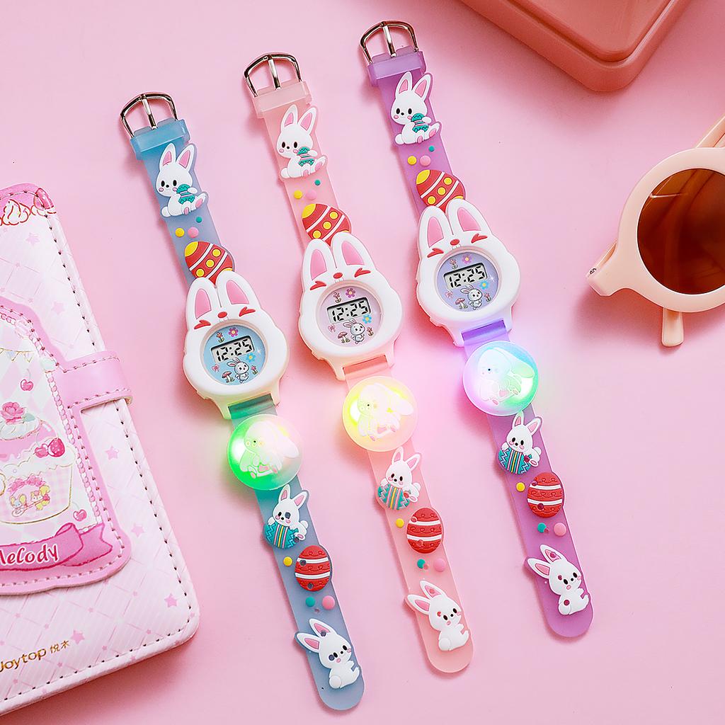 Cute Rabbit Glow Watch Egg Pattern Electronic Watch for Christmas and Halloween Gifts