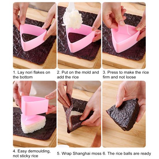 2 шт. набор форм для рисовых шариков, набор форм для риса, которые легко извлекаются из формы, треугольный пресс для суши, антипригарная форма для онигири с ложкой для детского обеда Bento Home DIY