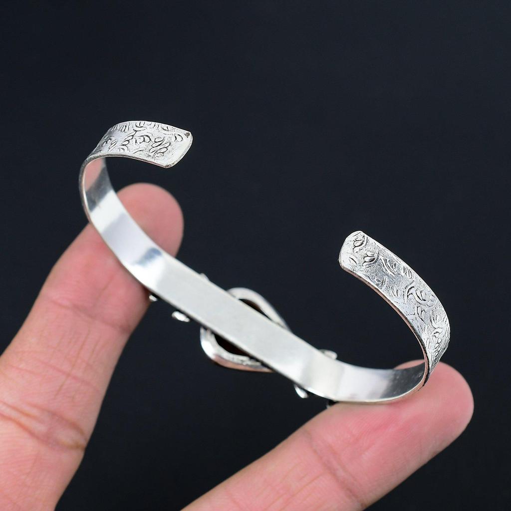 Daughters Day Deal 925 Sterling Silver Crazy Lace Agate Stone Flower Boho Bangle