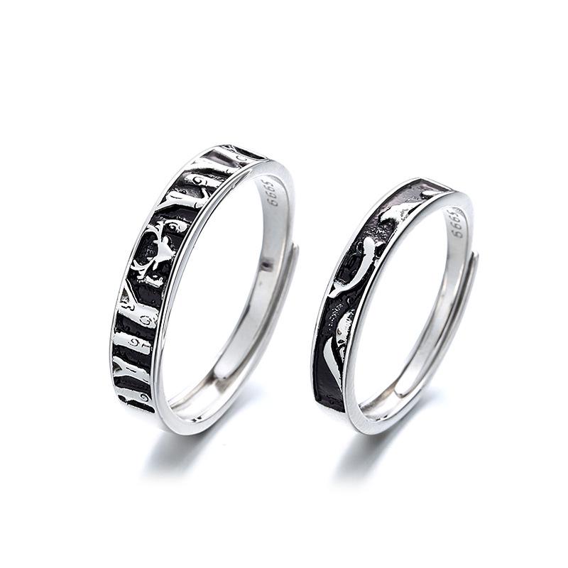 Кольца для пар Whale & Deer s999 из чистого серебра в ретро-стиле: Японский и корейский нишевый дизайн, открытые парные кольца, рождественский подарок