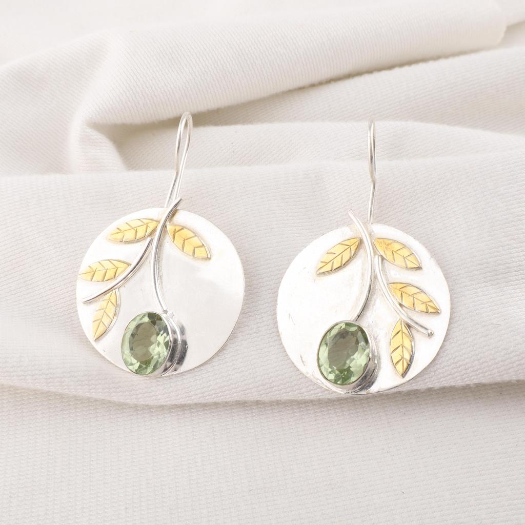 Green Amethyst Gemstone Jewelry, 925 Solid Sterling Silver Earrings, Handmade Jewelry Birthstone Earrings, Gift For Him